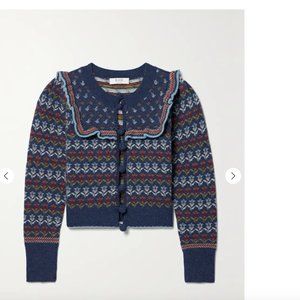 SEA Ana Ruffled Cardigan Sweater Blue Womens Size M